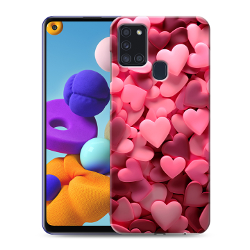 Силиконовый чехол на Samsung Galaxy A21s с принтом розовые сердечки Силиконовый чехол на Samsung Galaxy A21s с принтом розовые сердечки