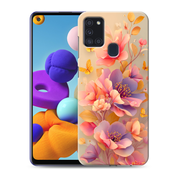Силиконовый чехол на Samsung Galaxy A21s с принтом Цветы и бабочки Силиконовый чехол на Samsung Galaxy A21s с принтом Цветы и бабочки
