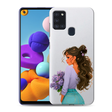 Силиконовый чехол на Samsung Galaxy A21s с принтом девушка цветы Силиконовый чехол на Samsung Galaxy A21s с принтом девушка цветы