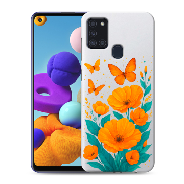 Силиконовый чехол на Samsung Galaxy A21s с принтом цветы бабочки Силиконовый чехол на Samsung Galaxy A21s с принтом цветы бабочки