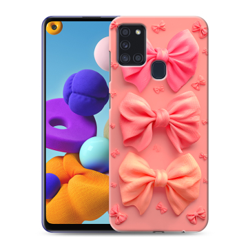 Силиконовый чехол на Samsung Galaxy A21s с принтом Розовые бантики Силиконовый чехол на Samsung Galaxy A21s с принтом Розовые бантики