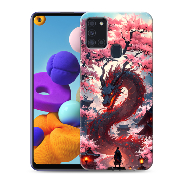 Силиконовый чехол на Samsung Galaxy A21s с принтом Дракон Японский