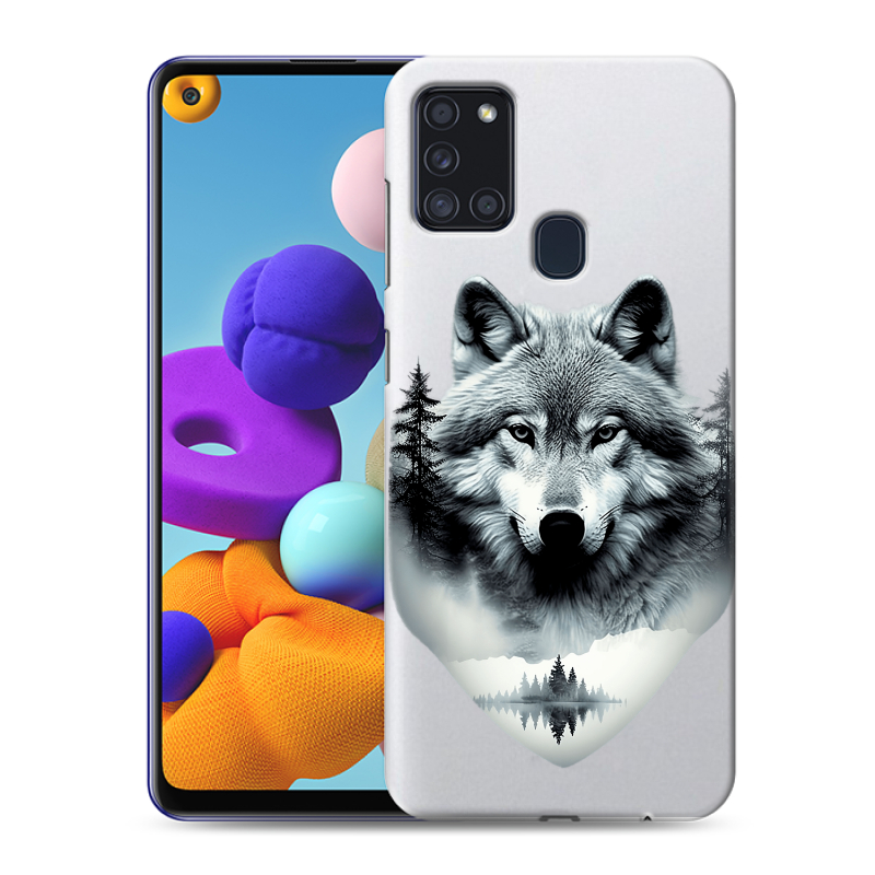 Силиконовый чехол на Samsung Galaxy A21s с принтом Волк в лесу Силиконовый чехол на Samsung Galaxy A21s с принтом Волк в лесу