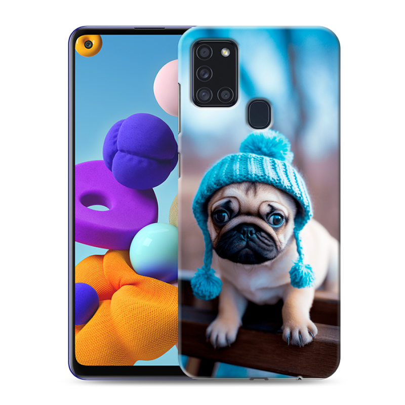 Пластиковый чехол на Samsung Galaxy A21s с принтом Мопс в шапке Пластиковый чехол на Samsung Galaxy A21s с принтом Мопс в шапке