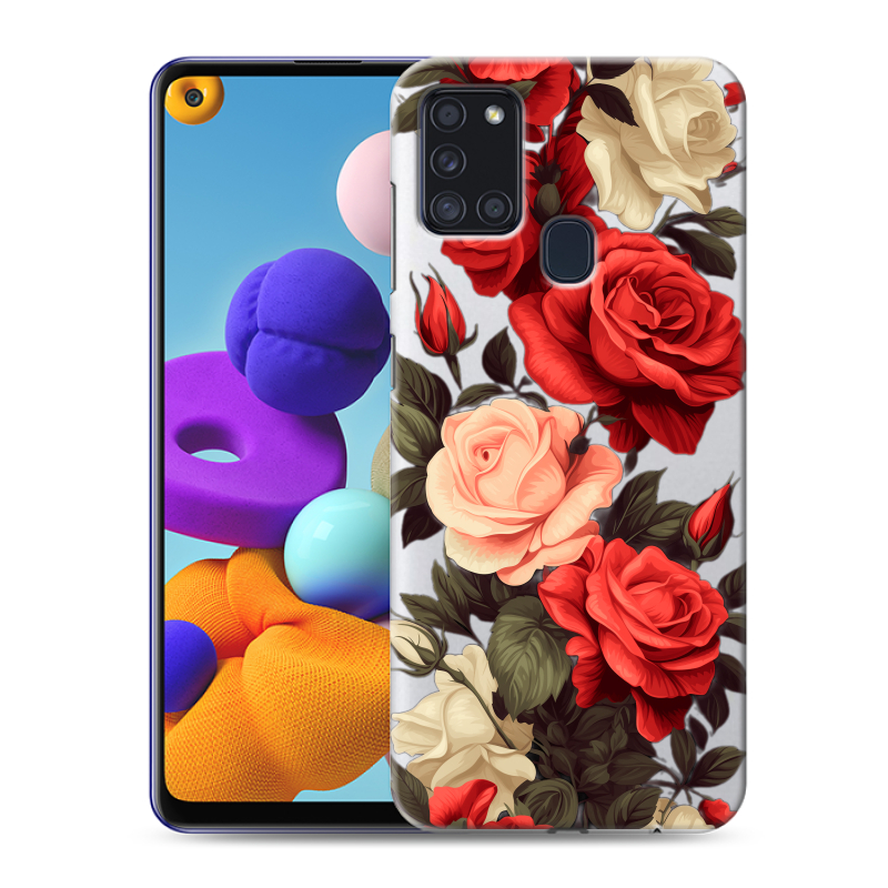 Силиконовый противоударный чехол на Samsung Galaxy A21s с принтом Розы Силиконовый противоударный чехол на Samsung Galaxy A21s с принтом Розы