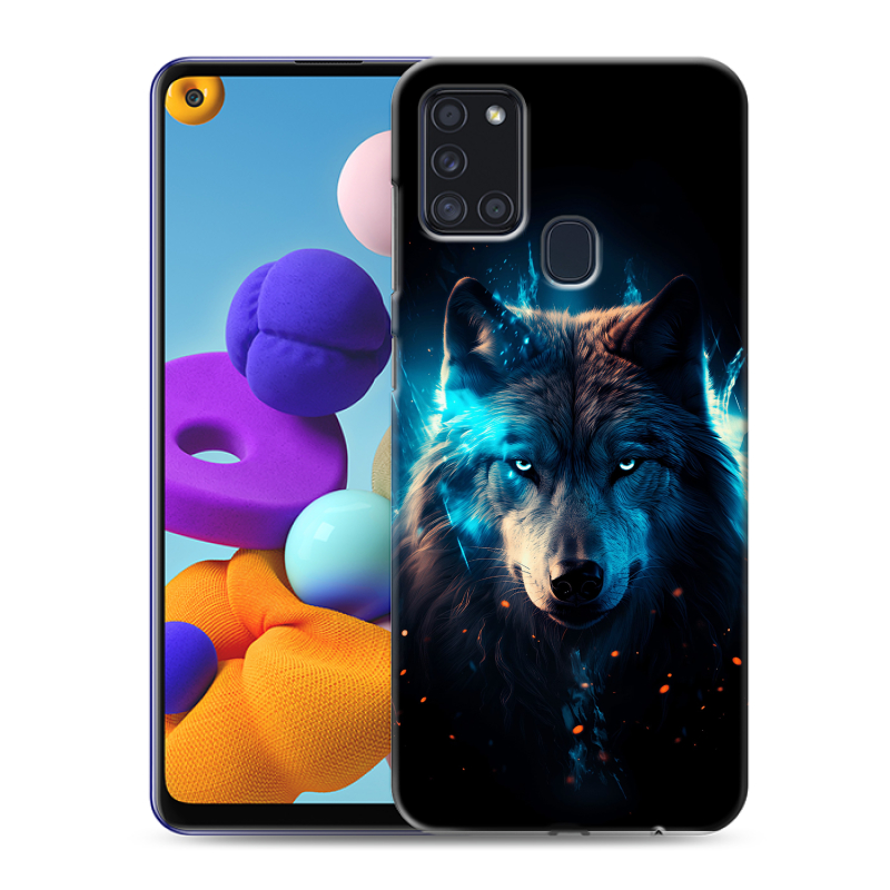 Силиконовый противоударный чехол на Samsung Galaxy A21s с принтом Волк ночной Силиконовый противоударный чехол на Samsung Galaxy A21s с принтом Волк ночной
