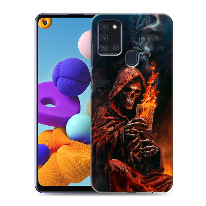 Силиконовый чехол на Samsung Galaxy A21s с принтом Скелет и карты Силиконовый чехол на Samsung Galaxy A21s с принтом Скелет и карты