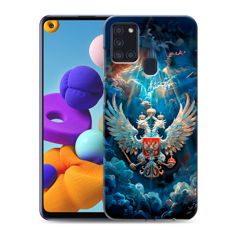 Силиконовый чехол на Samsung Galaxy A21s с принтом Герб флаг России Силиконовый чехол на Samsung Galaxy A21s с принтом Герб флаг России