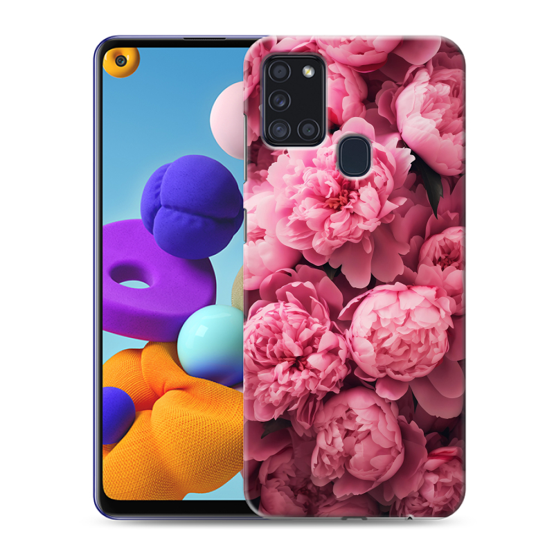 Силиконовый противоударный чехол на Samsung Galaxy A21s с принтом цветы пионы Силиконовый противоударный чехол на Samsung Galaxy A21s с принтом цветы пионы