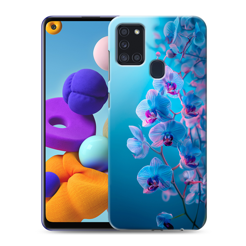 Силиконовый чехол на Samsung Galaxy A21s с принтом голубые орхидеи Силиконовый чехол на Samsung Galaxy A21s с принтом голубые орхидеи