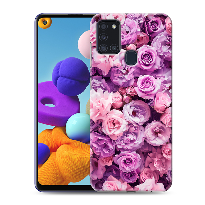 Силиконовый чехол на Samsung Galaxy A21s с принтом лавандовые розы Силиконовый чехол на Samsung Galaxy A21s с принтом лавандовые розы