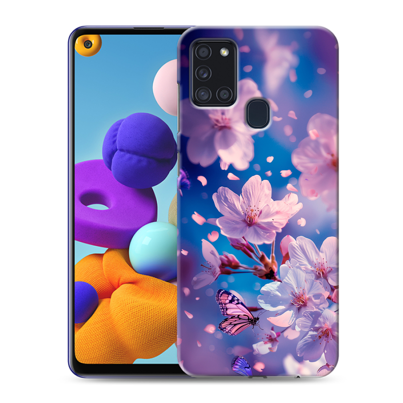Силиконовый чехол на Samsung Galaxy A21s с принтом цветы бабочки Силиконовый чехол на Samsung Galaxy A21s с принтом цветы бабочки