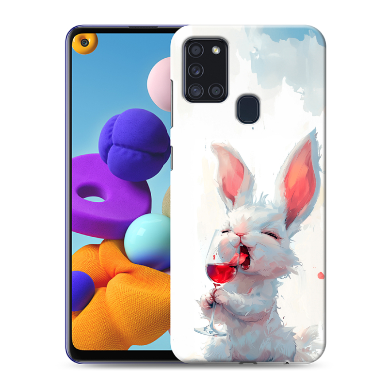 Силиконовый противоударный чехол на Samsung Galaxy A21s с принтом кролик зайчик Силиконовый противоударный чехол на Samsung Galaxy A21s с принтом кролик зайчик