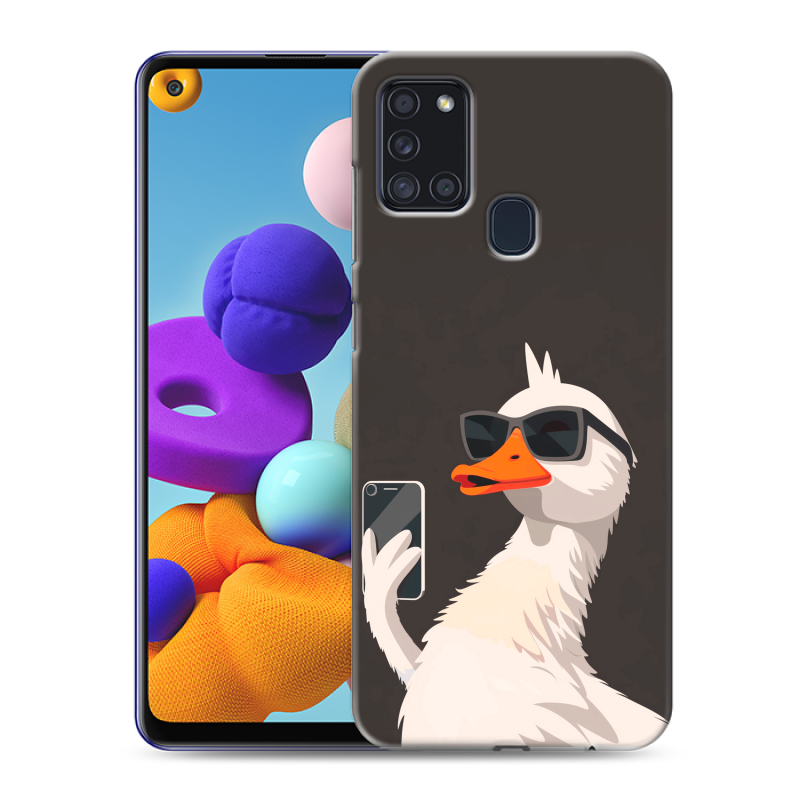 Пластиковый чехол на Samsung Galaxy A21s с принтом утка в очках Пластиковый чехол на Samsung Galaxy A21s с принтом утка в очках