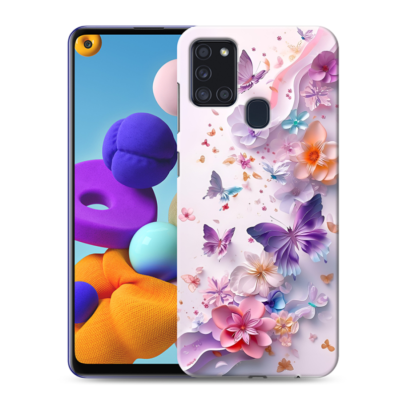 Пластиковый чехол на Samsung Galaxy A21s с принтом цветы бабочки Пластиковый чехол на Samsung Galaxy A21s с принтом цветы бабочки