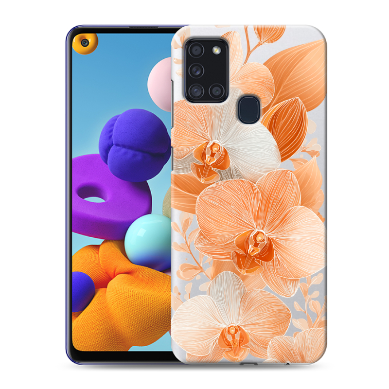 Силиконовый противоударный чехол на Samsung Galaxy A21s с принтом Бежевые цветы Силиконовый противоударный чехол на Samsung Galaxy A21s с принтом Бежевые цветы