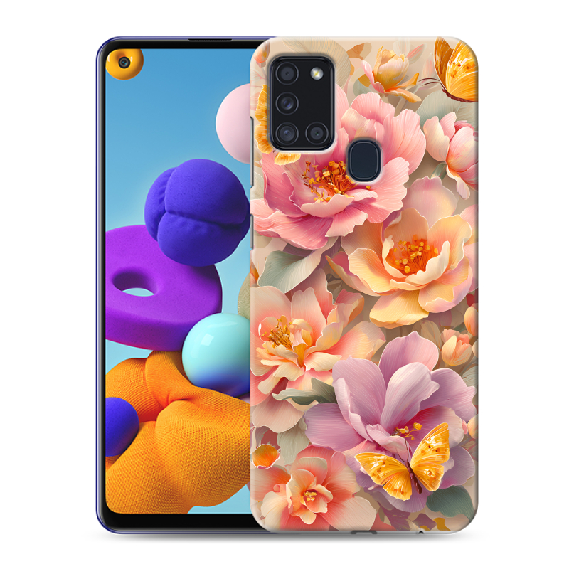Пластиковый чехол на Samsung Galaxy A21s с принтом Цветы и бабочки Пластиковый чехол на Samsung Galaxy A21s с принтом Цветы и бабочки