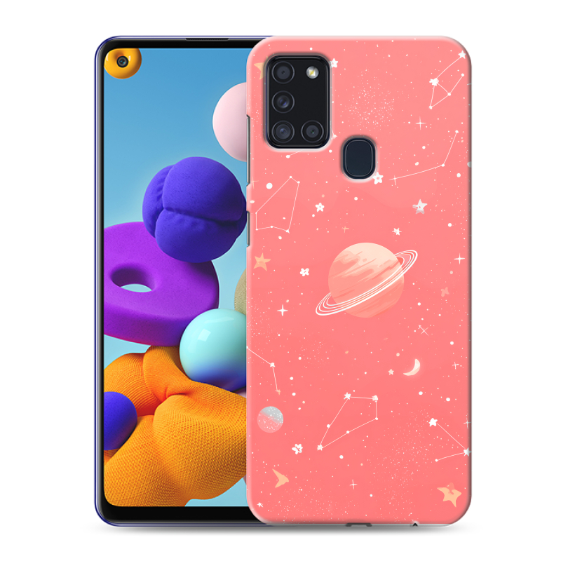 Силиконовый противоударный чехол на Samsung Galaxy A21s с принтом Розовый космос Силиконовый противоударный чехол на Samsung Galaxy A21s с принтом Розовый космос