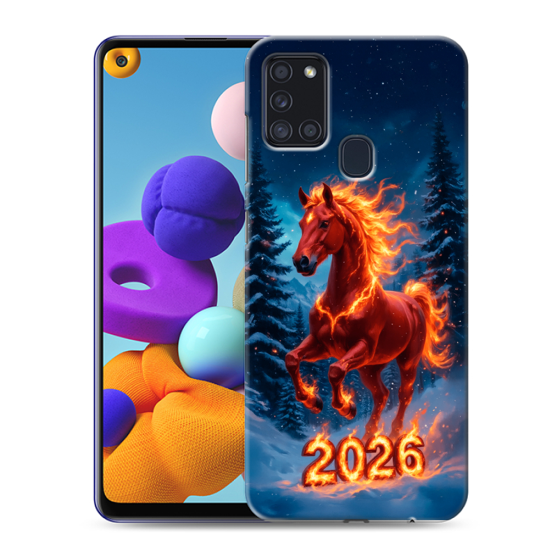 Силиконовый чехол на Samsung Galaxy A21s с принтом Новый год коня Силиконовый чехол на Samsung Galaxy A21s с принтом Новый год коня