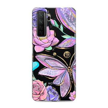 Силиконовый чехол на Huawei Honor 30S с принтом Бабочки и цветы