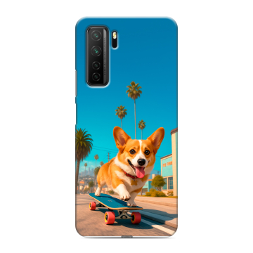 Силиконовый чехол на Huawei Honor 30S с принтом Корги на скейте