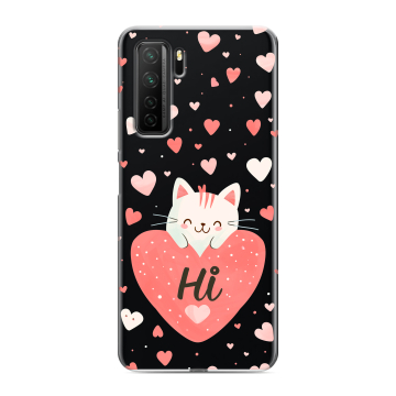 Силиконовый чехол на Huawei Honor 30S с принтом котенок и сердечко Силиконовый чехол на Huawei Honor 30S с принтом котенок и сердечко