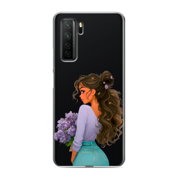 Силиконовый чехол на Huawei Honor 30S с принтом девушка цветы