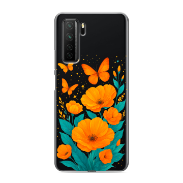 Силиконовый чехол на Huawei Honor 30S с принтом цветы бабочки