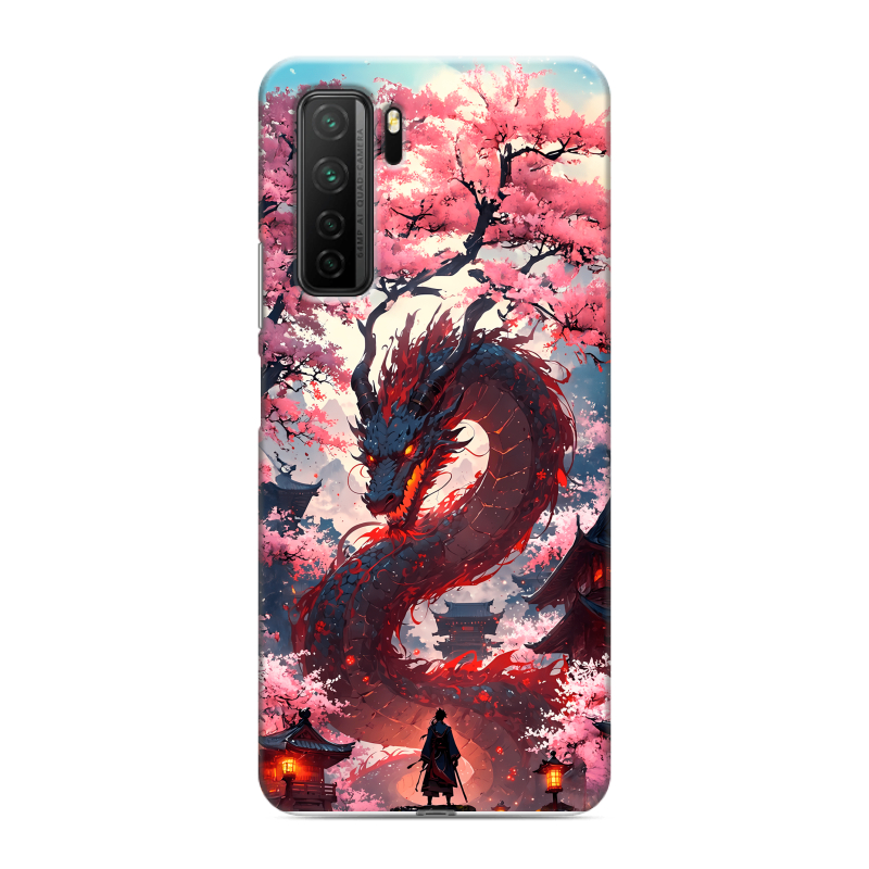 Силиконовый противоударный чехол на Huawei Honor 30S с принтом Дракон Японский Силиконовый противоударный чехол на Huawei Honor 30S с принтом Дракон Японский