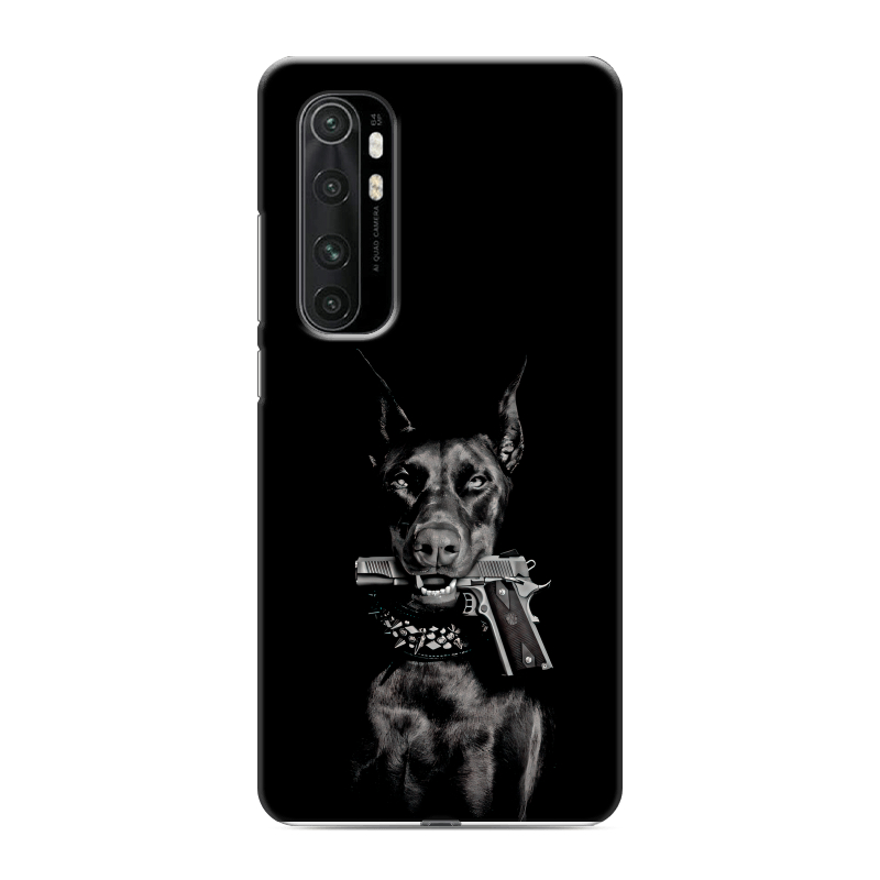 Силиконовый противоударный чехол на Xiaomi Mi Note 10 Lite с принтом Доберман и пистолет Силиконовый противоударный чехол на Xiaomi Mi Note 10 Lite с принтом Доберман и пистолет