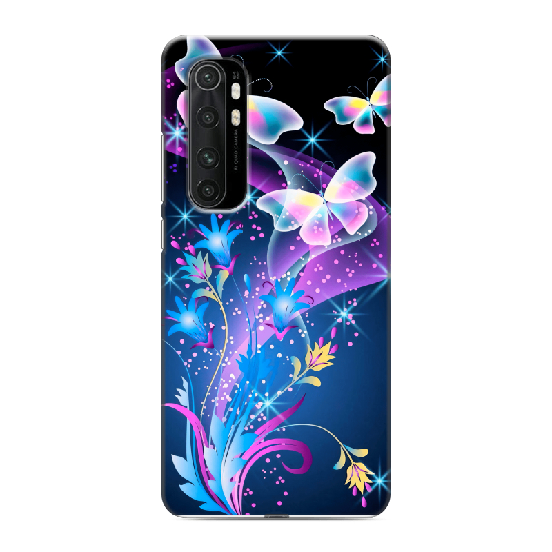 Силиконовый противоударный чехол на Xiaomi Mi Note 10 Lite с принтом Бабочки Силиконовый противоударный чехол на Xiaomi Mi Note 10 Lite с принтом Бабочки