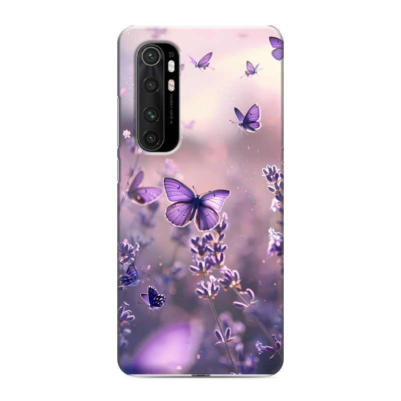 Силиконовый чехол на Xiaomi Mi Note 10 Lite с принтом бабочки и лаванда Силиконовый чехол на Xiaomi Mi Note 10 Lite с принтом бабочки и лаванда