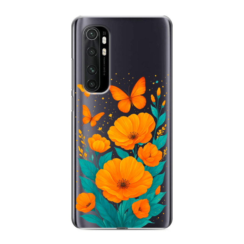 Силиконовый противоударный чехол на Xiaomi Mi Note 10 Lite с принтом цветы бабочки Силиконовый противоударный чехол на Xiaomi Mi Note 10 Lite с принтом цветы бабочки