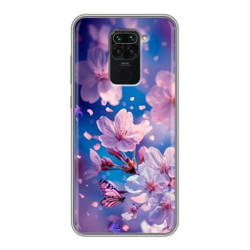 Силиконовый чехол на Xiaomi RedMi Note 9 с принтом цветы бабочки Силиконовый чехол на Xiaomi RedMi Note 9 с принтом цветы бабочки