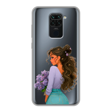 Силиконовый чехол на Xiaomi RedMi Note 9 с принтом девушка цветы