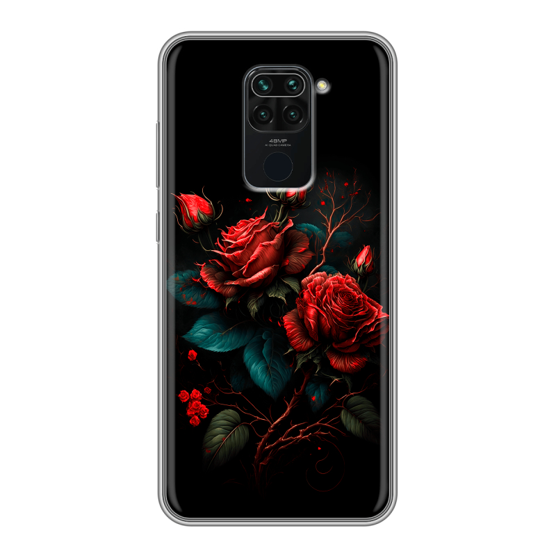 Силиконовый противоударный чехол на Xiaomi RedMi Note 9 с принтом Розы красные Силиконовый противоударный чехол на Xiaomi RedMi Note 9 с принтом Розы красные