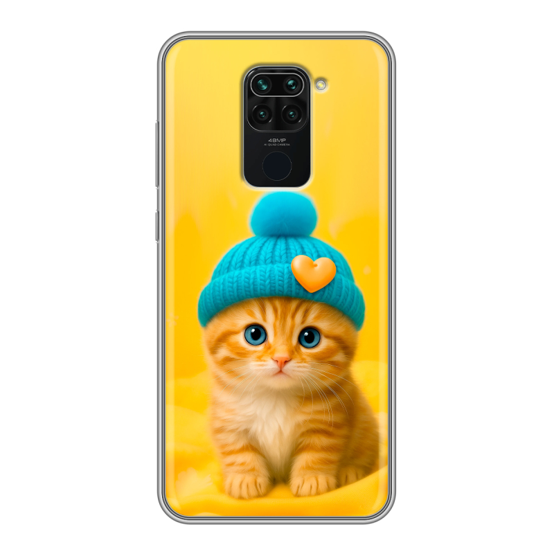 Силиконовый чехол на Xiaomi RedMi Note 9 с принтом Котенок в шапке Силиконовый чехол на Xiaomi RedMi Note 9 с принтом Котенок в шапке
