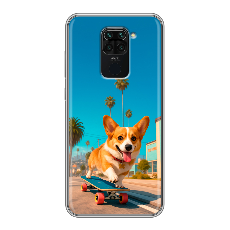 Силиконовый чехол на Xiaomi RedMi Note 9 с принтом Корги на скейте Силиконовый чехол на Xiaomi RedMi Note 9 с принтом Корги на скейте