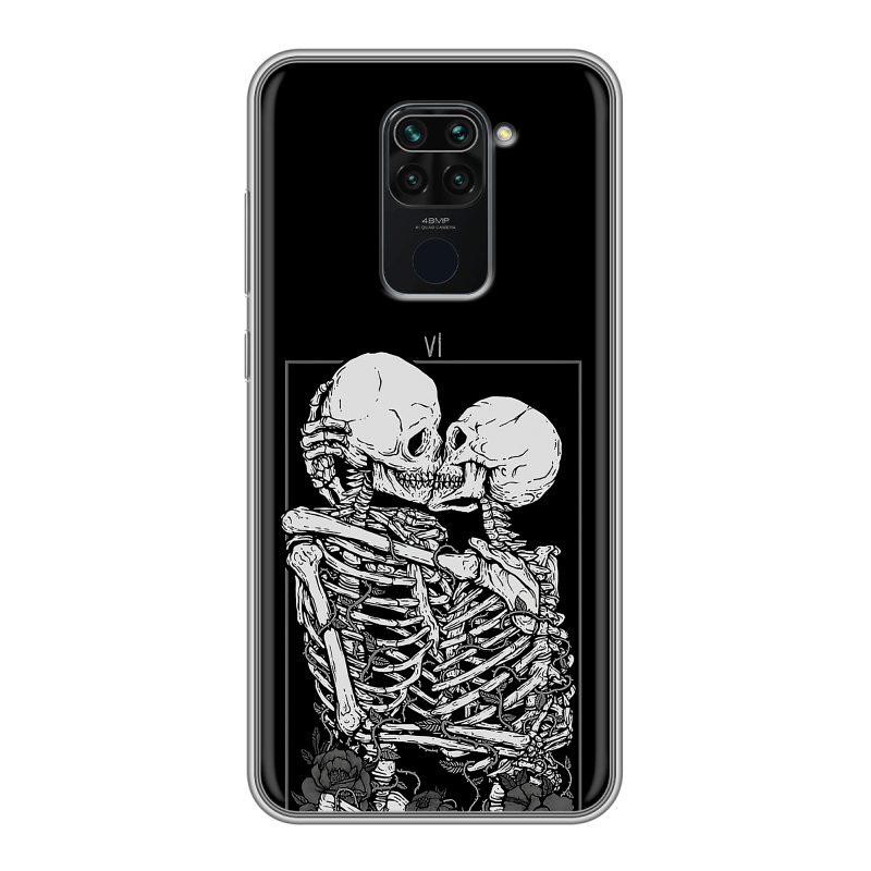 Силиконовый противоударный чехол на Xiaomi RedMi Note 9 с принтом Поцелуй скелетов Силиконовый противоударный чехол на Xiaomi RedMi Note 9 с принтом Поцелуй скелетов