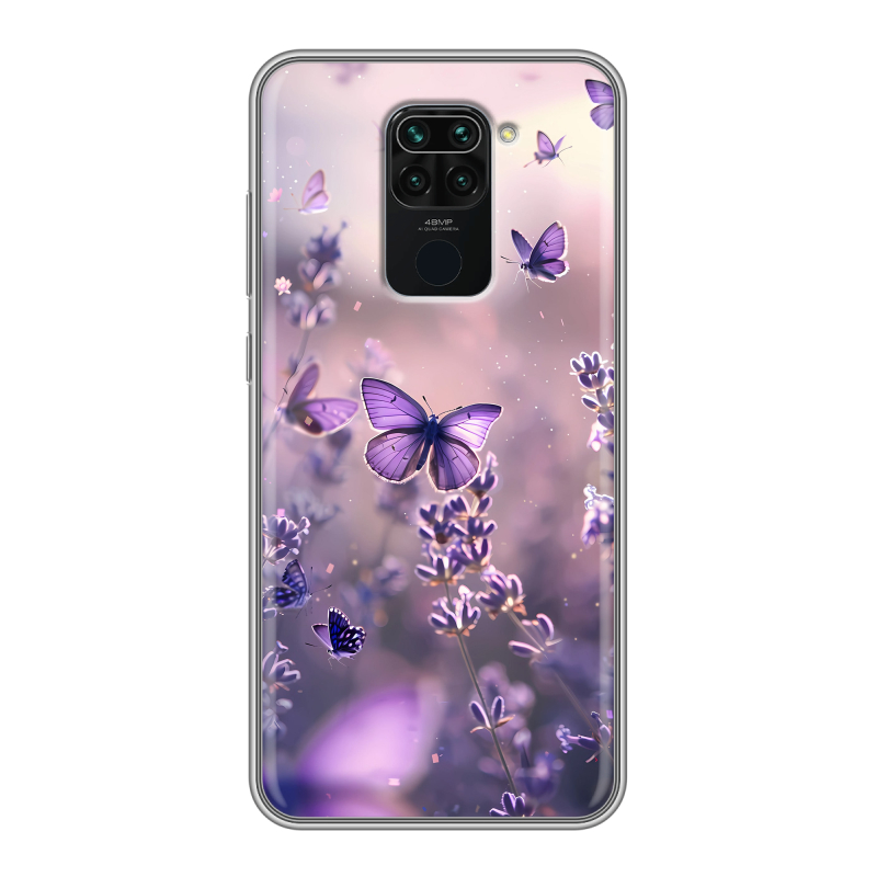 Силиконовый противоударный чехол на Xiaomi RedMi Note 9 с принтом бабочки и лаванда Силиконовый противоударный чехол на Xiaomi RedMi Note 9 с принтом бабочки и лаванда