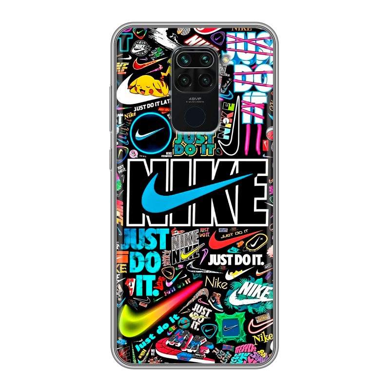Силиконовый противоударный чехол на Xiaomi RedMi Note 9 с принтом найк nike черный Силиконовый противоударный чехол на Xiaomi RedMi Note 9 с принтом найк nike черный