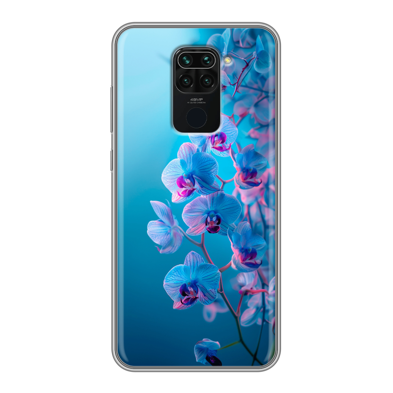 Силиконовый противоударный чехол на Xiaomi RedMi Note 9 с принтом голубые орхидеи Силиконовый противоударный чехол на Xiaomi RedMi Note 9 с принтом голубые орхидеи