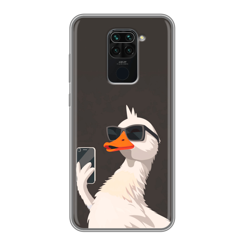 Силиконовый противоударный чехол на Xiaomi RedMi Note 9 с принтом утка в очках Силиконовый противоударный чехол на Xiaomi RedMi Note 9 с принтом утка в очках