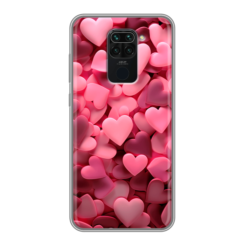 Силиконовый чехол на Xiaomi RedMi Note 9 с принтом розовые сердечки Силиконовый чехол на Xiaomi RedMi Note 9 с принтом розовые сердечки