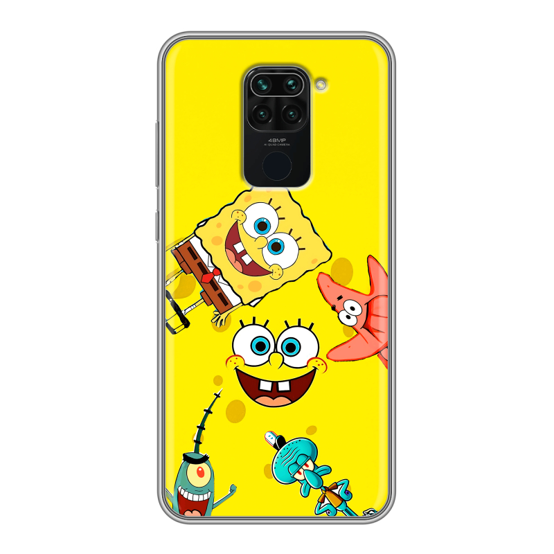 Силиконовый противоударный чехол на Xiaomi RedMi Note 9 с принтом Спанч боб Спанчбоб Силиконовый противоударный чехол на Xiaomi RedMi Note 9 с принтом Спанч боб Спанчбоб