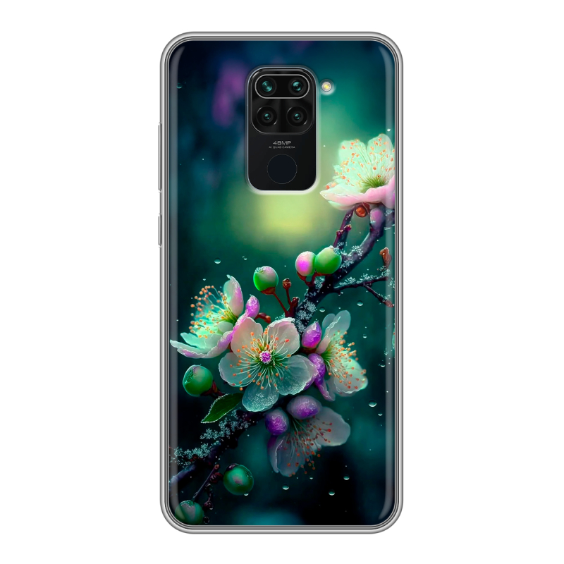 Силиконовый чехол на Xiaomi RedMi Note 9 с принтом Цветы и мрамор Силиконовый чехол на Xiaomi RedMi Note 9 с принтом Цветы и мрамор