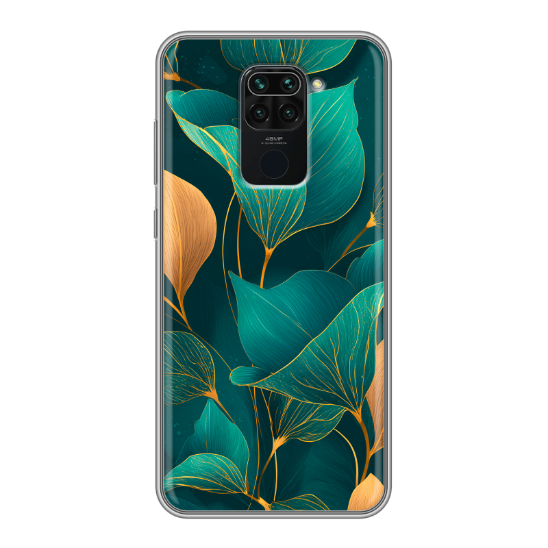Силиконовый чехол на Xiaomi RedMi Note 9 с принтом Листья и золото Силиконовый чехол на Xiaomi RedMi Note 9 с принтом Листья и золото