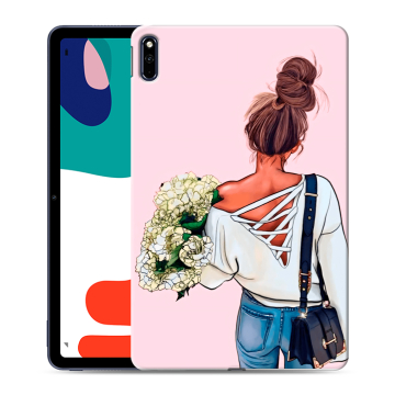 Силиконовый чехол на планшета Huawei MatePad с принтом Девушка и букет Силиконовый чехол на планшета Huawei MatePad с принтом Девушка и букет
