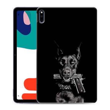 Силиконовый чехол на планшета Huawei MatePad с принтом Доберман и пистолет Силиконовый чехол на планшета Huawei MatePad с принтом Доберман и пистолет