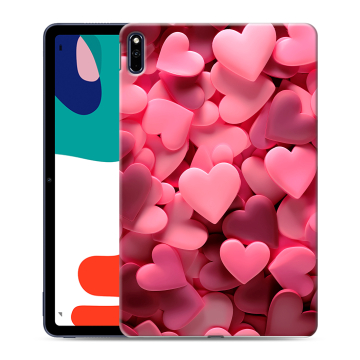 Силиконовый чехол на Huawei MatePad с принтом розовые сердечки Силиконовый чехол на Huawei MatePad с принтом розовые сердечки